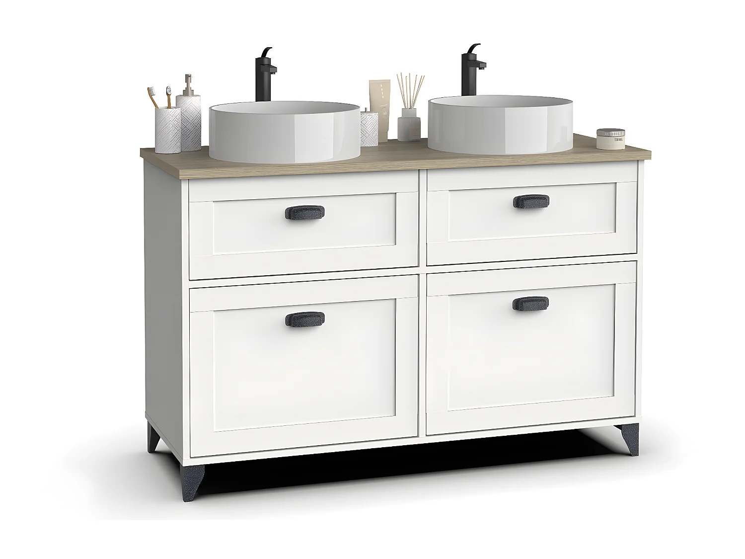 Meuble vasque pour salle de bain coloris blanc, chêne cambrian - L. 120 x L. 47 x H. 92 cm