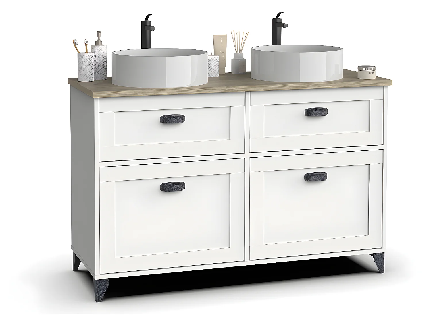 Meuble vasque pour salle de bain coloris blanc, chêne cambrian - L. 120 x L. 47 x H. 92 cm