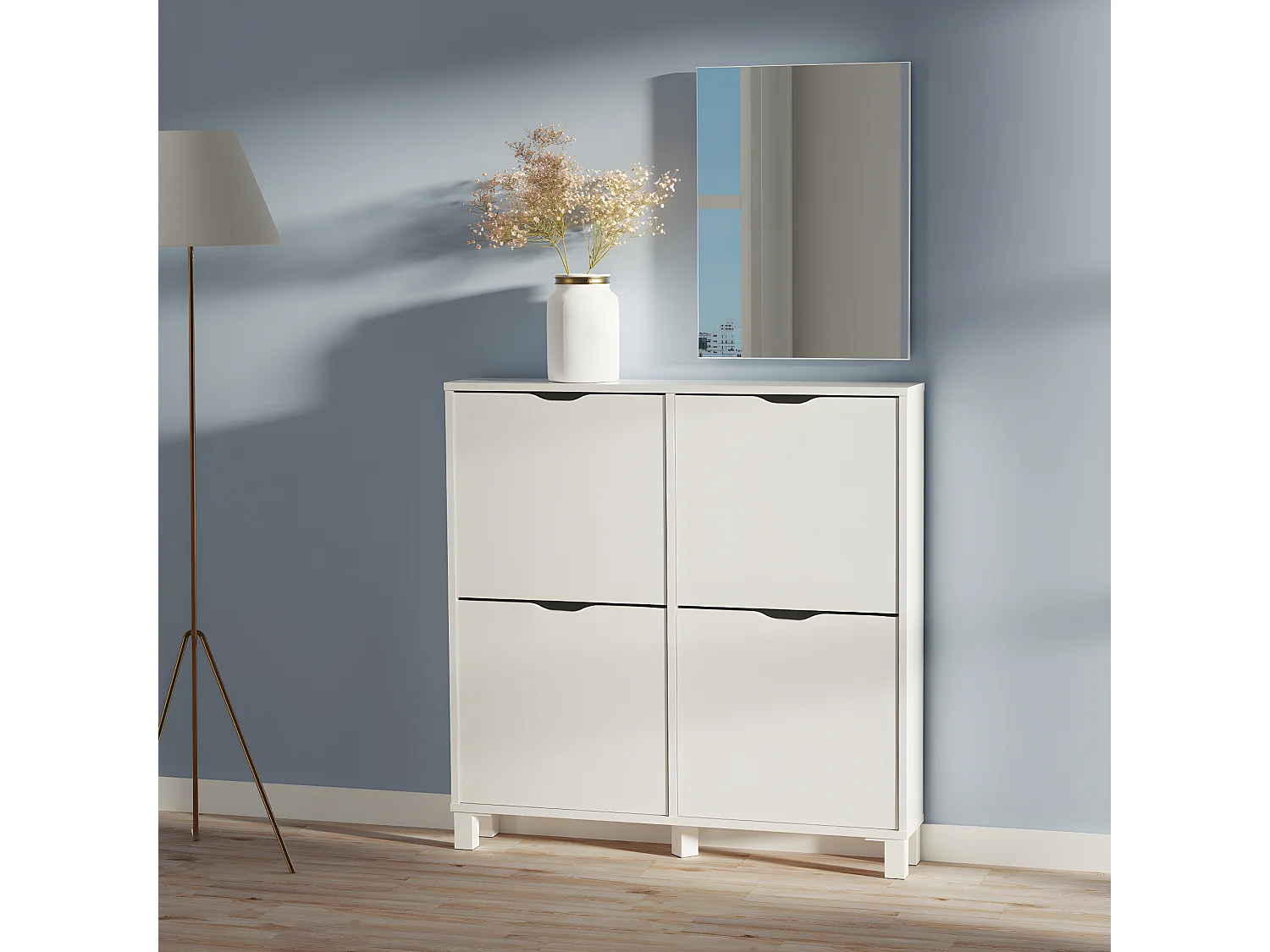 Miroir de salle de bain coloris blanc - Longueur 59,50 x Profondeur 2 x hauteur 44 cm