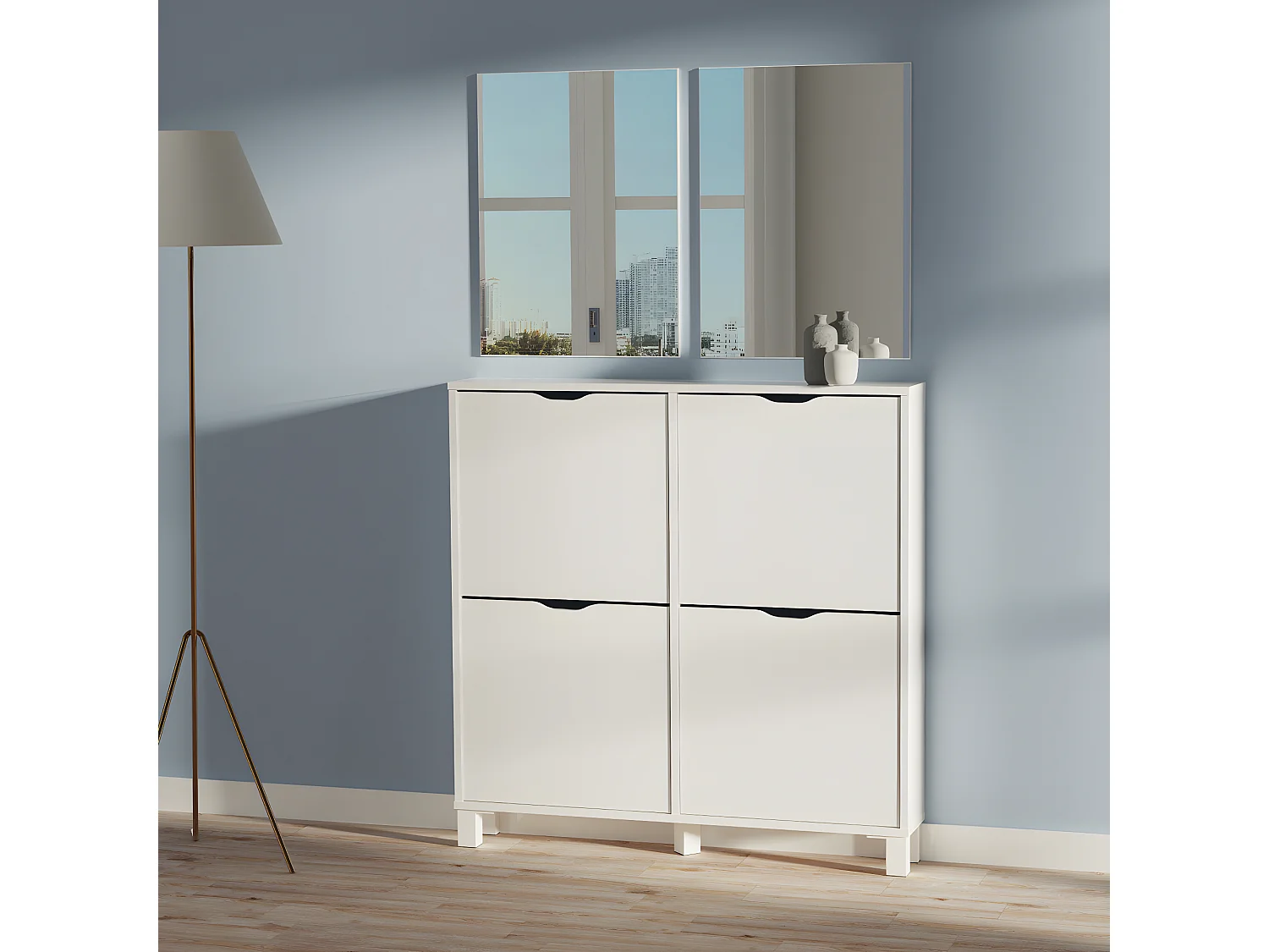 Miroir de salle de bain coloris blanc - Longueur 59,50 x Profondeur 2 x hauteur 44 cm