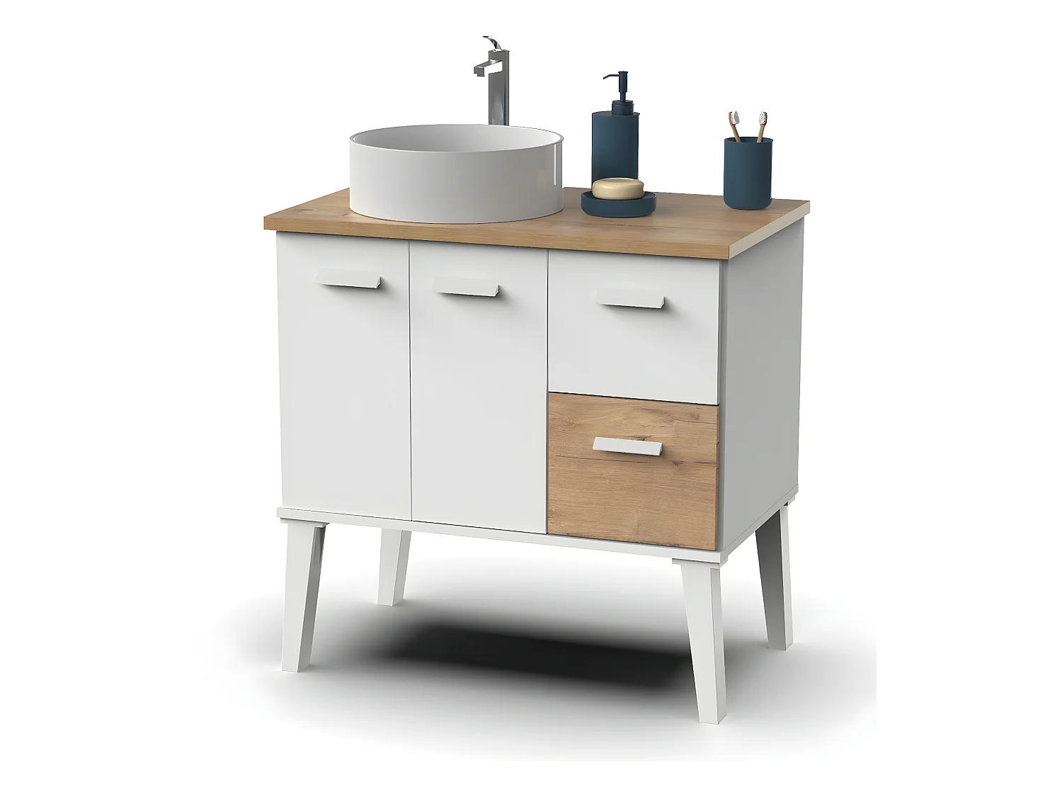 Meuble vasque pour salle de bain coloris blanc, chêne - L. 82 x L. 50 x H. 92  cm