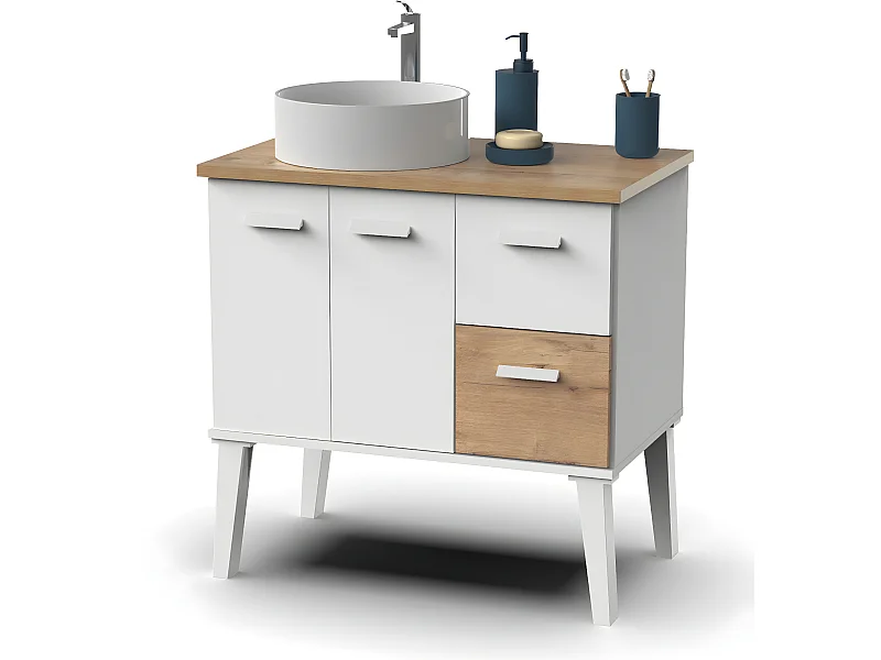 Meuble vasque pour salle de bain coloris blanc, chêne - L. 82 x L. 50 x H. 92  cm