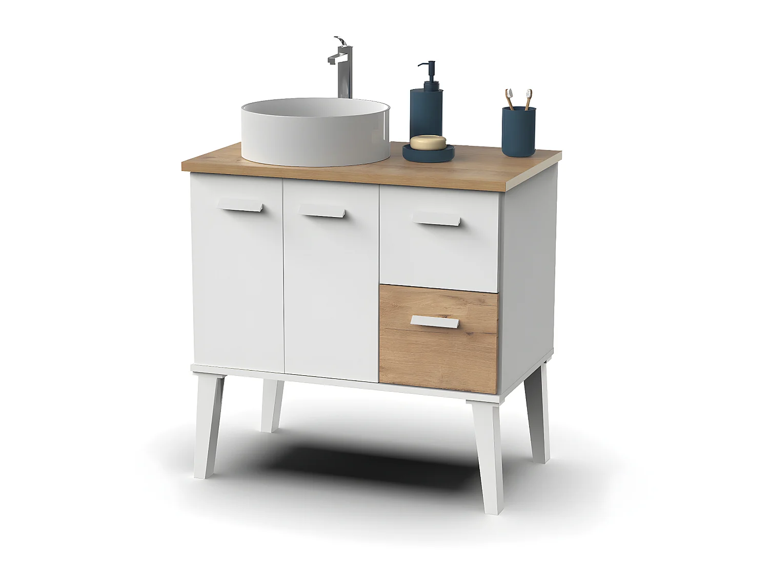 Meuble vasque pour  salle de bain vasque coloris blanc, chêne -  L. 82 x L. 50 x H. 80  cm
