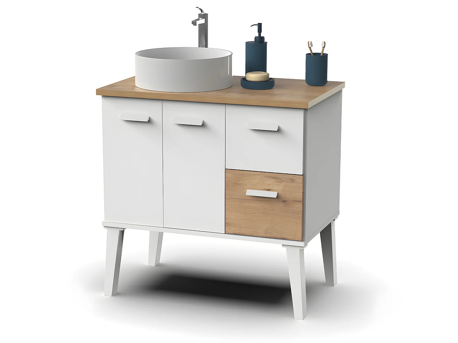 Meuble vasque pour  salle de bain vasque coloris blanc, chêne -  L. 82 x L. 50 x H. 80  cm