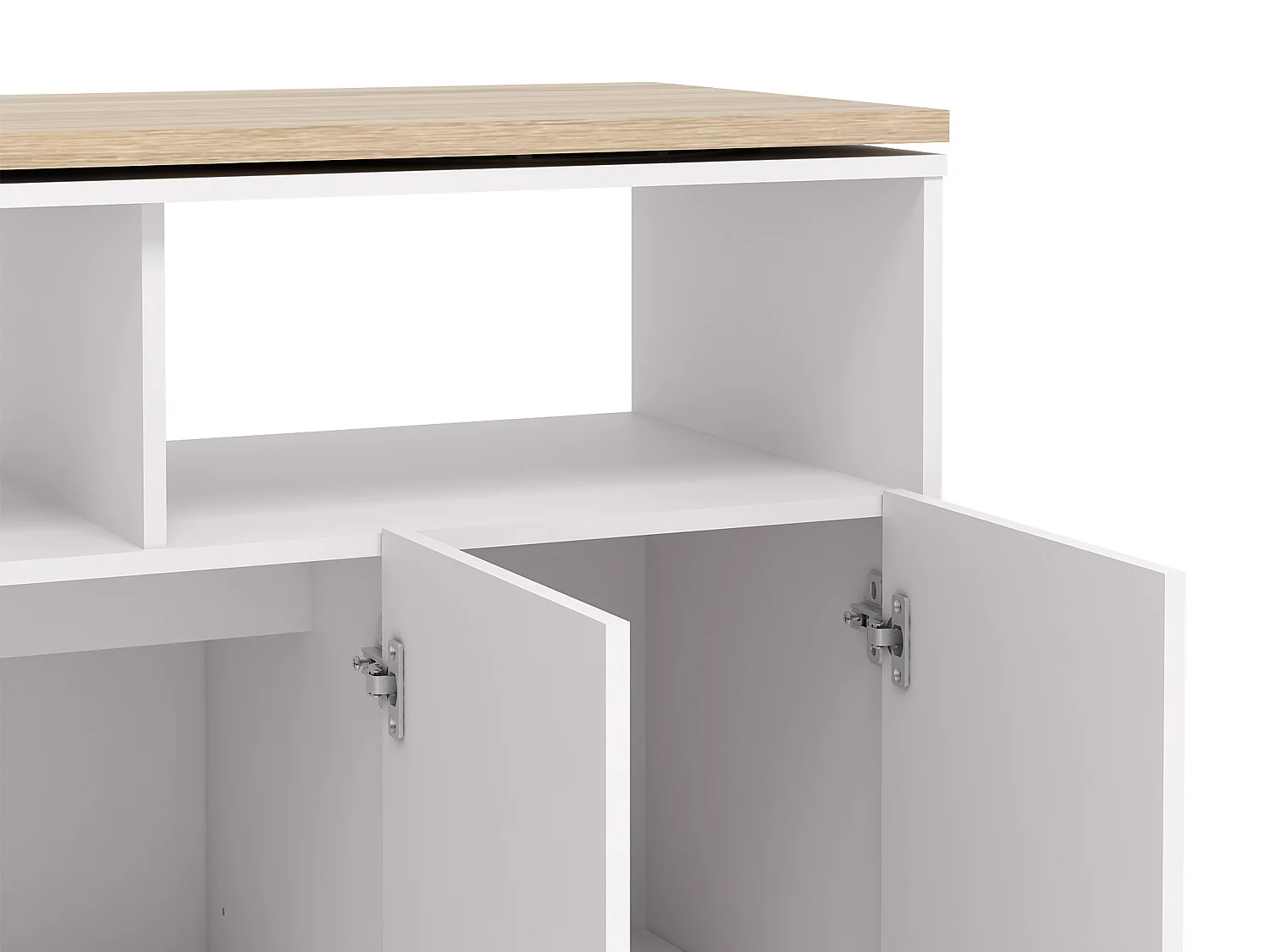 Szafka barowa z przesuwnym blatem i schowkami - Biały i Naturalny - VINALO