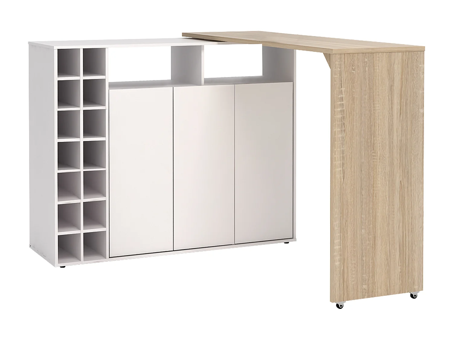 Szafka barowa z przesuwnym blatem i schowkami - Biały i Naturalny - VINALO
