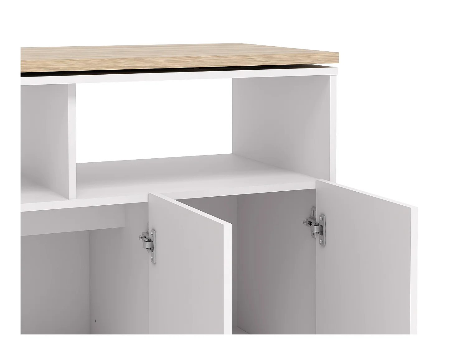 Meuble de bar pivotant avec rangements - Blanc et Naturel - VINALO