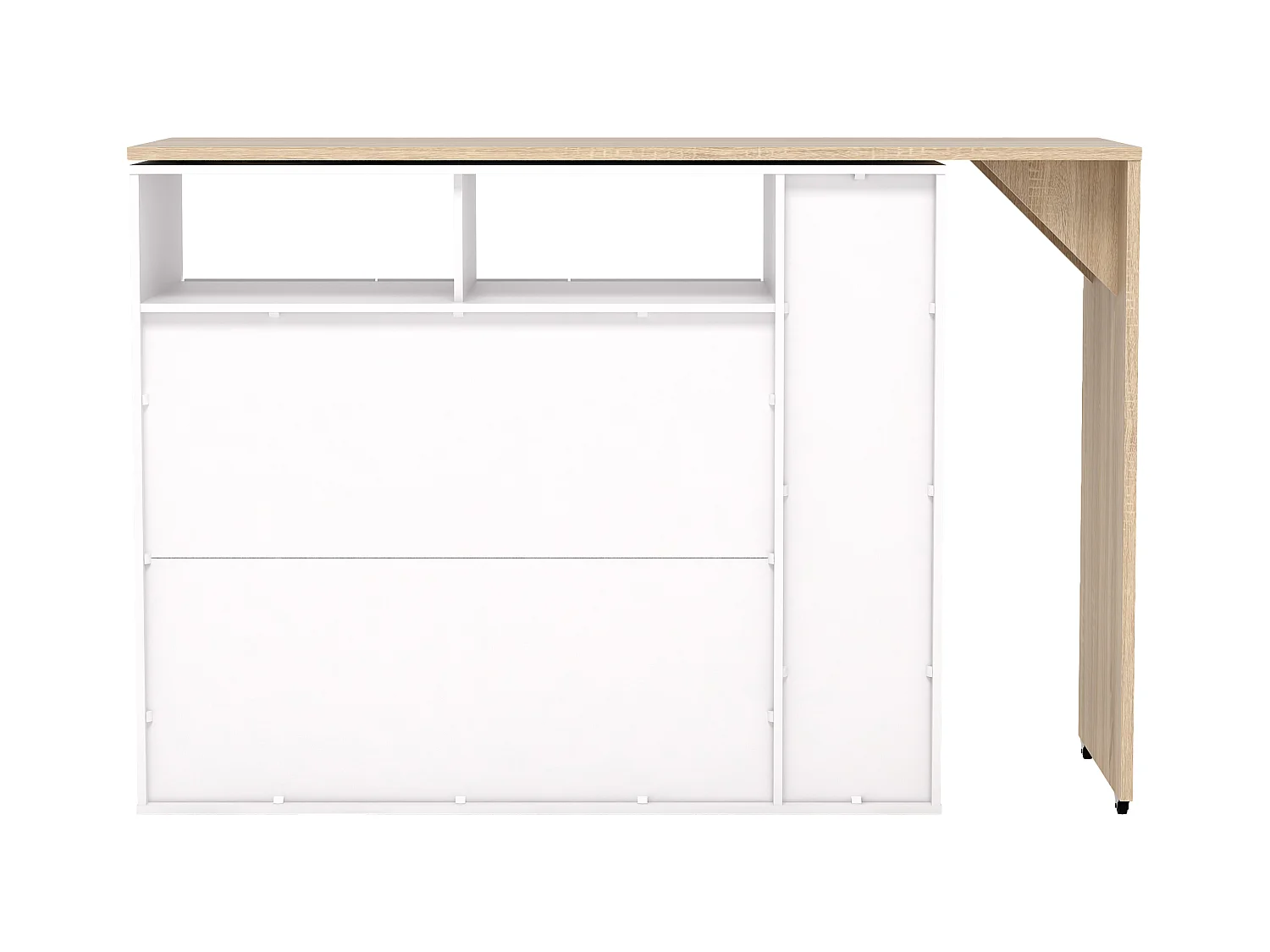 Meuble de bar pivotant avec rangements - Blanc et Naturel - VINALO