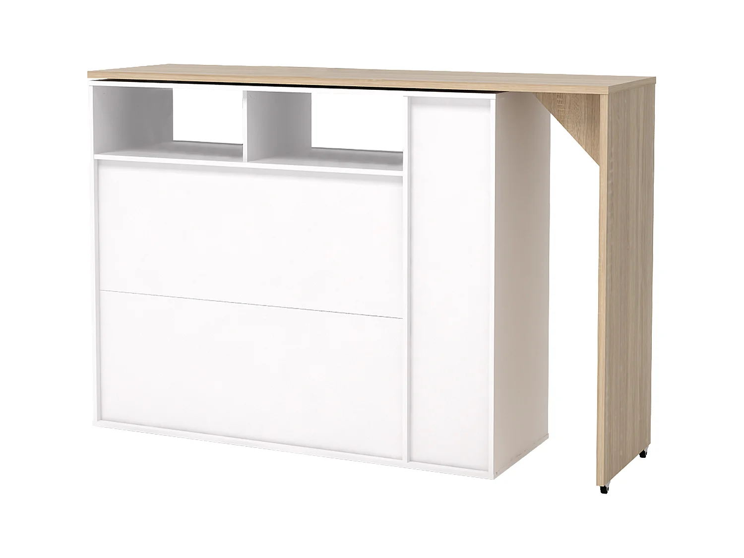 Meuble de bar pivotant avec rangements - Blanc et Naturel - VINALO