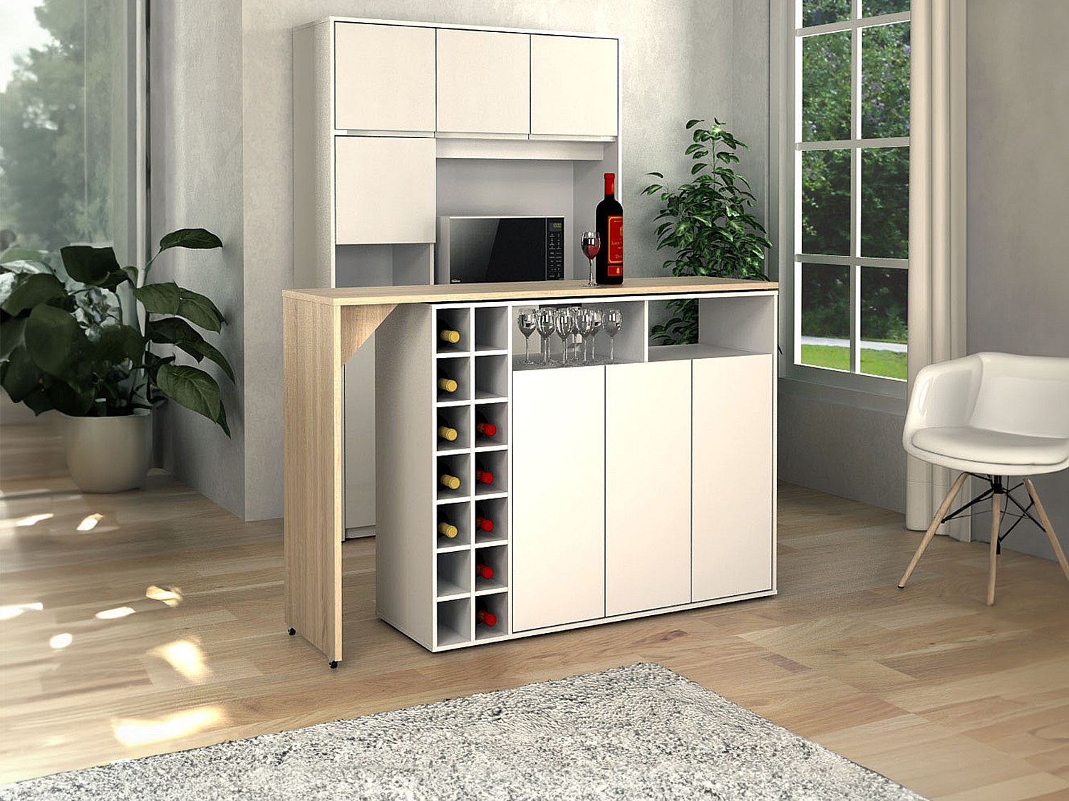 Bartisch drehbar mit Stauraum - Weiß & Holzfarben - VINALO günstig online kaufen