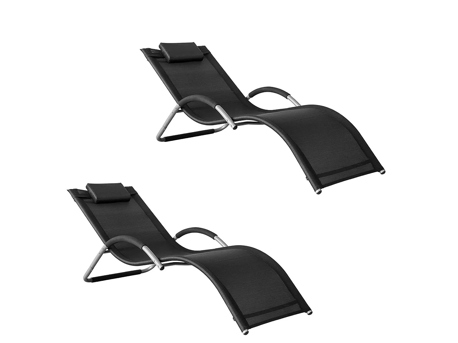 SoBuy Set 2 Lettini da Giardino Sdraio da Giardino con Poggiatesta Max Portata 150 kg in Verniciato a Polvere Ferro e Tessuto di teslin Nero OGS38-SCHX2