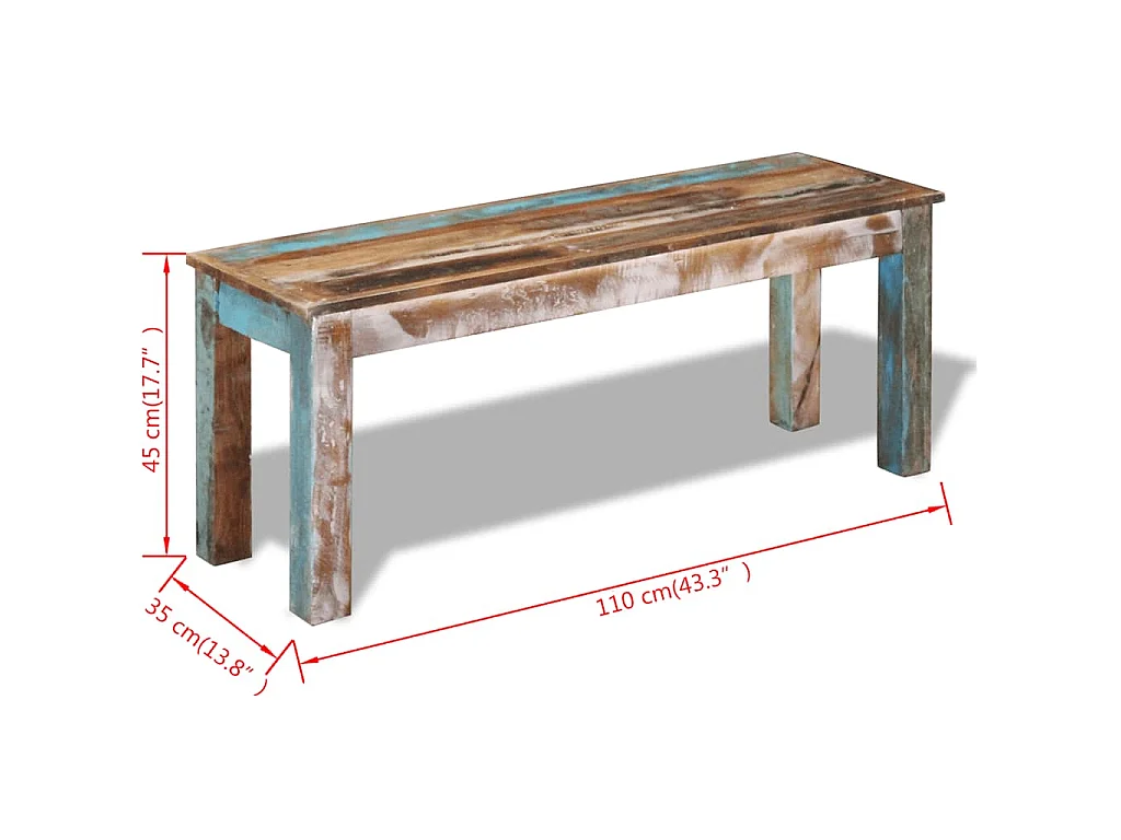 Bankje 110x35x45 cm massief gerecycled hout