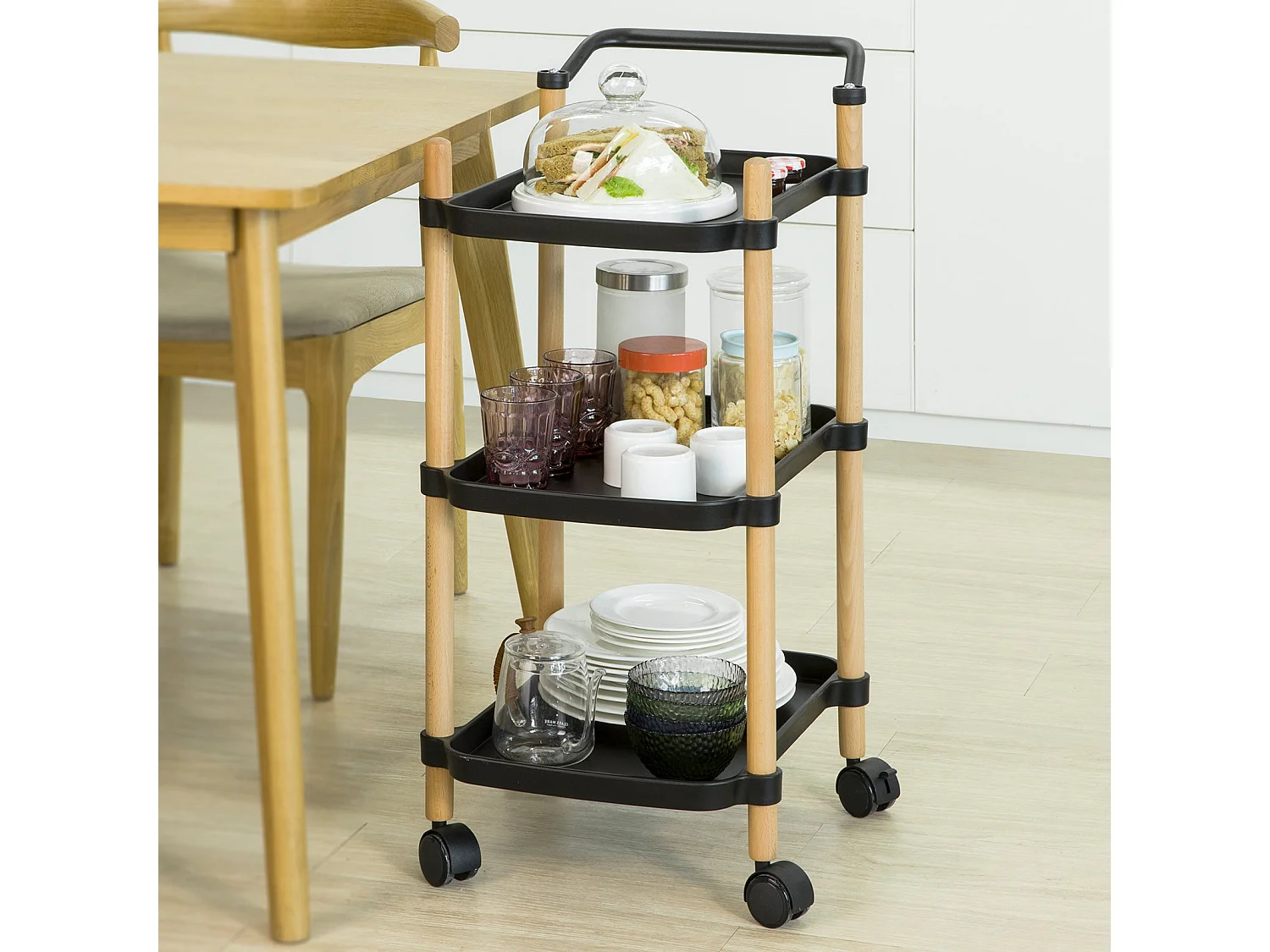 SoBuy Carrellino Cucina Carrello Portavivande Carrellino da Servizio Carrello Cucina con Ruote Nero, SVW06-SCH