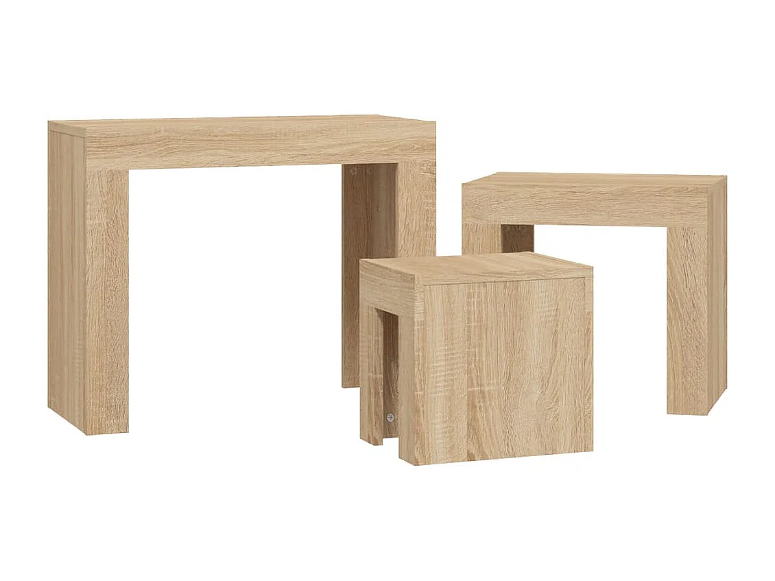 3-delige Tafeltjesset bewerkt hout sonoma eikenkleurig