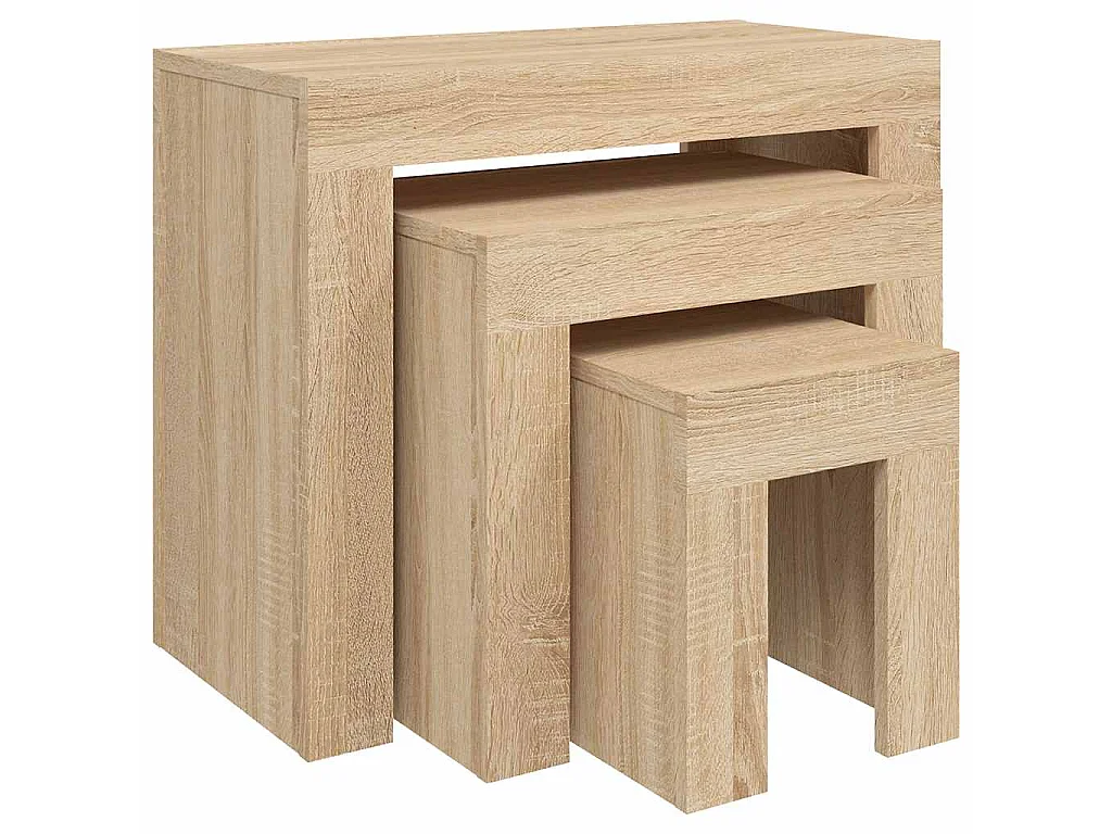 3-delige Tafeltjesset bewerkt hout sonoma eikenkleurig