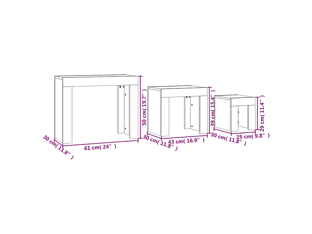 3-delige Tafeltjesset bewerkt hout sonoma eikenkleurig