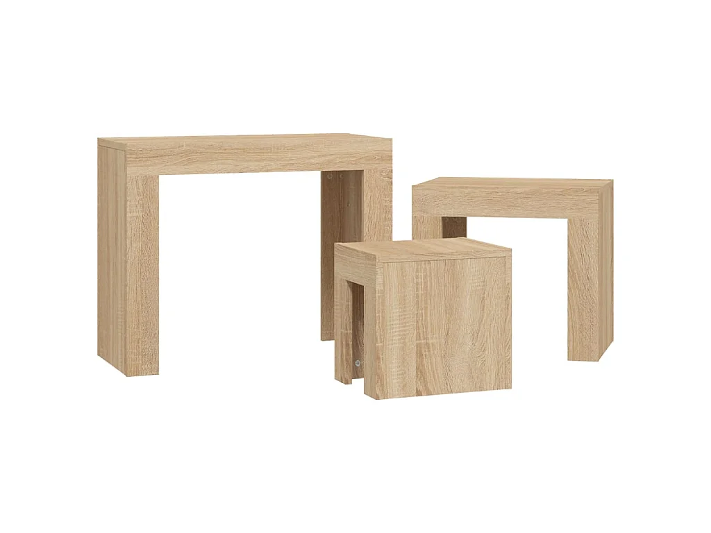 3-delige Tafeltjesset bewerkt hout sonoma eikenkleurig