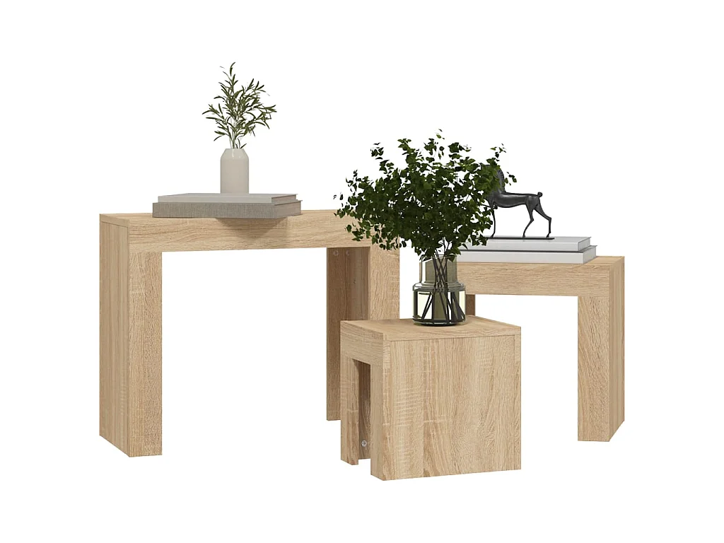 3-delige Tafeltjesset bewerkt hout sonoma eikenkleurig