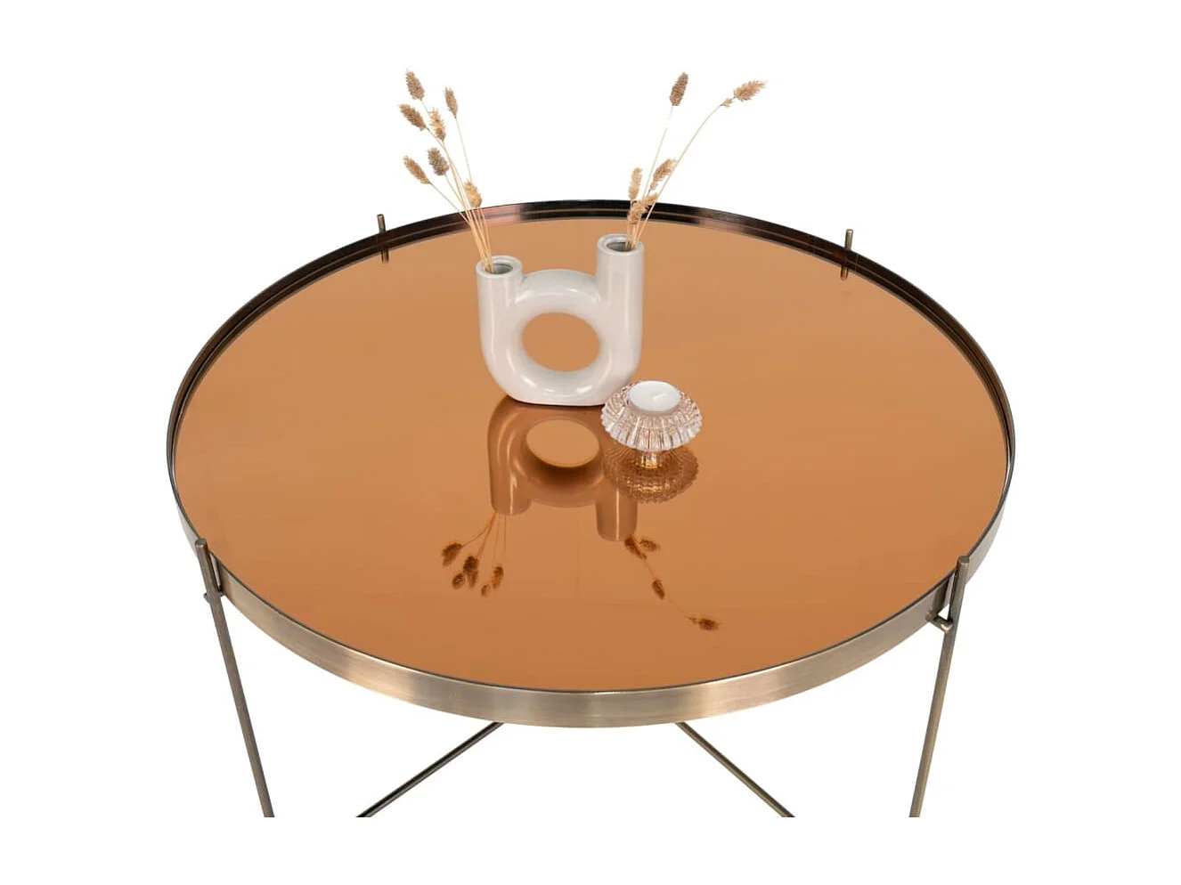 Mesa de centro redonda VENEZIA de acero y cristal latón Ø70 cm-Color Oro