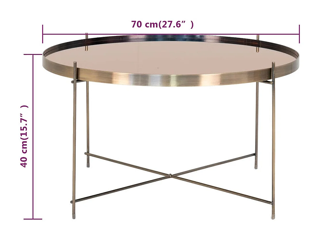 Mesa de centro redonda VENEZIA de acero y cristal latón Ø70 cm-Color Oro