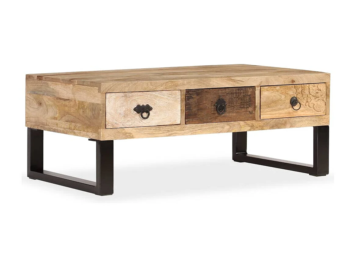 Table basse avec 3 tiroirs Bois de manguier massif 90x50x35 cm