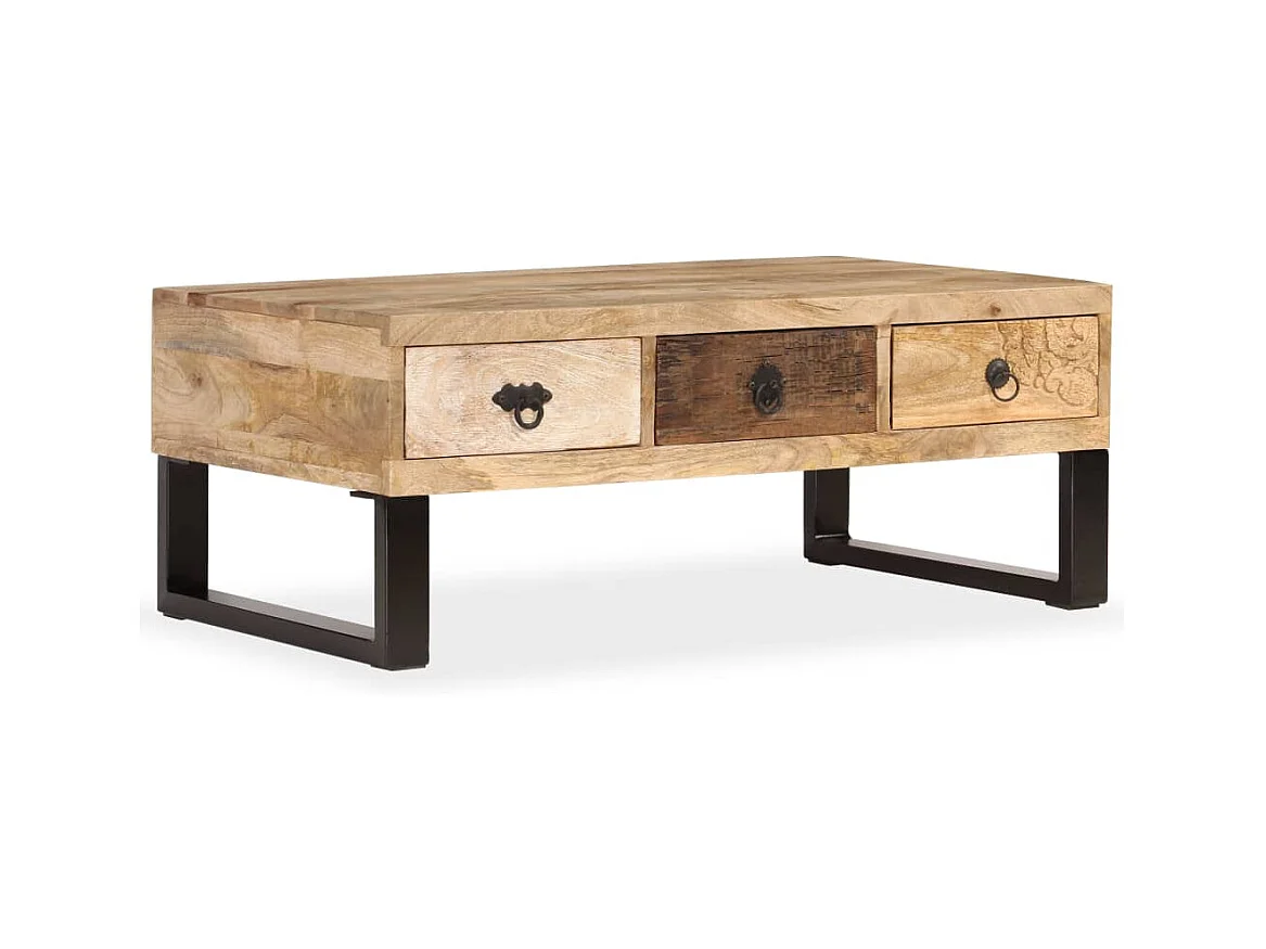 Table basse avec 3 tiroirs Bois de manguier massif 90x50x35 cm