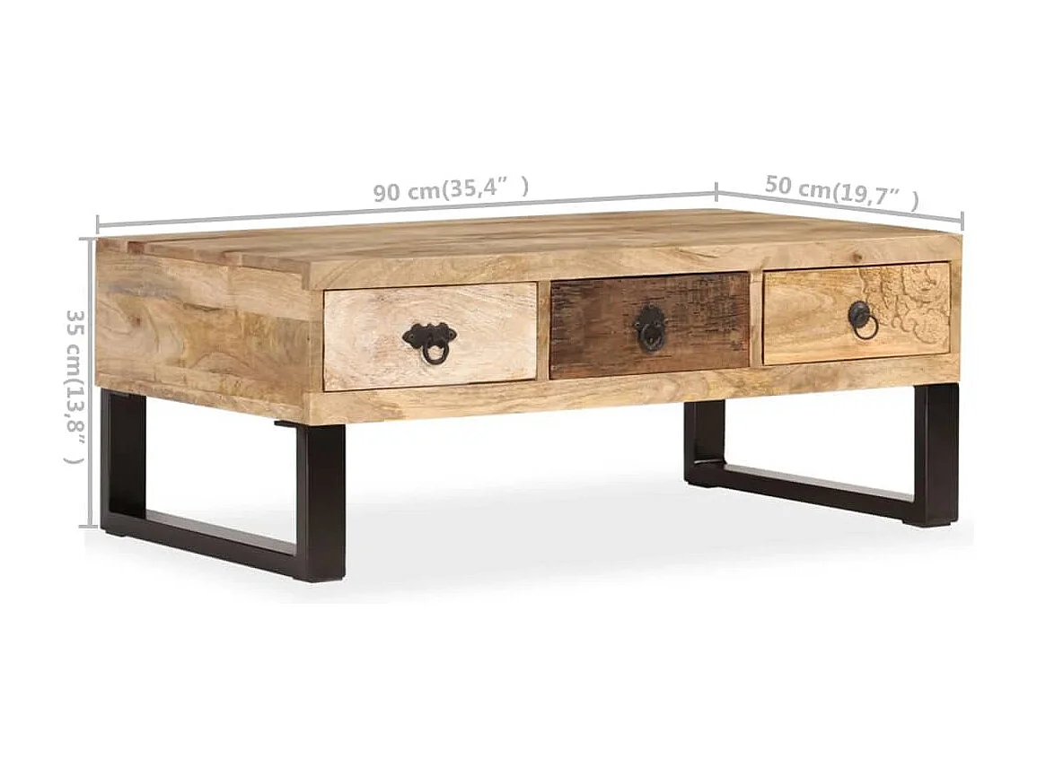Couchtisch mit 3 Schubladen Massivholz Mango 90x50x35 cm