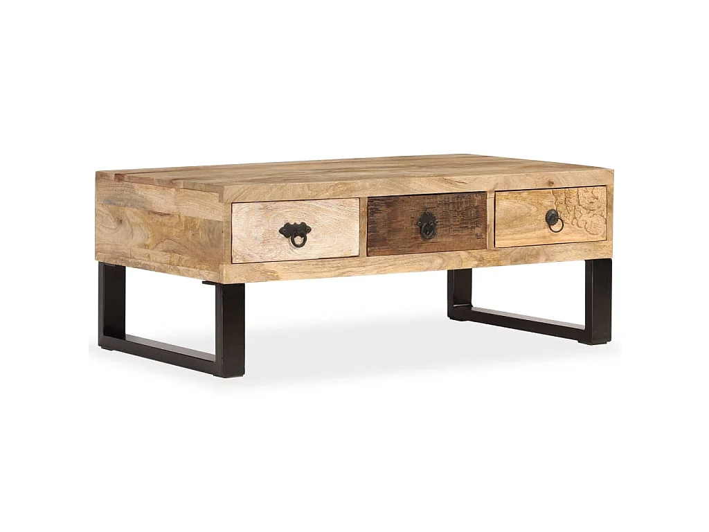 Table basse avec 3 tiroirs Bois de manguier massif 90x50x35 cm