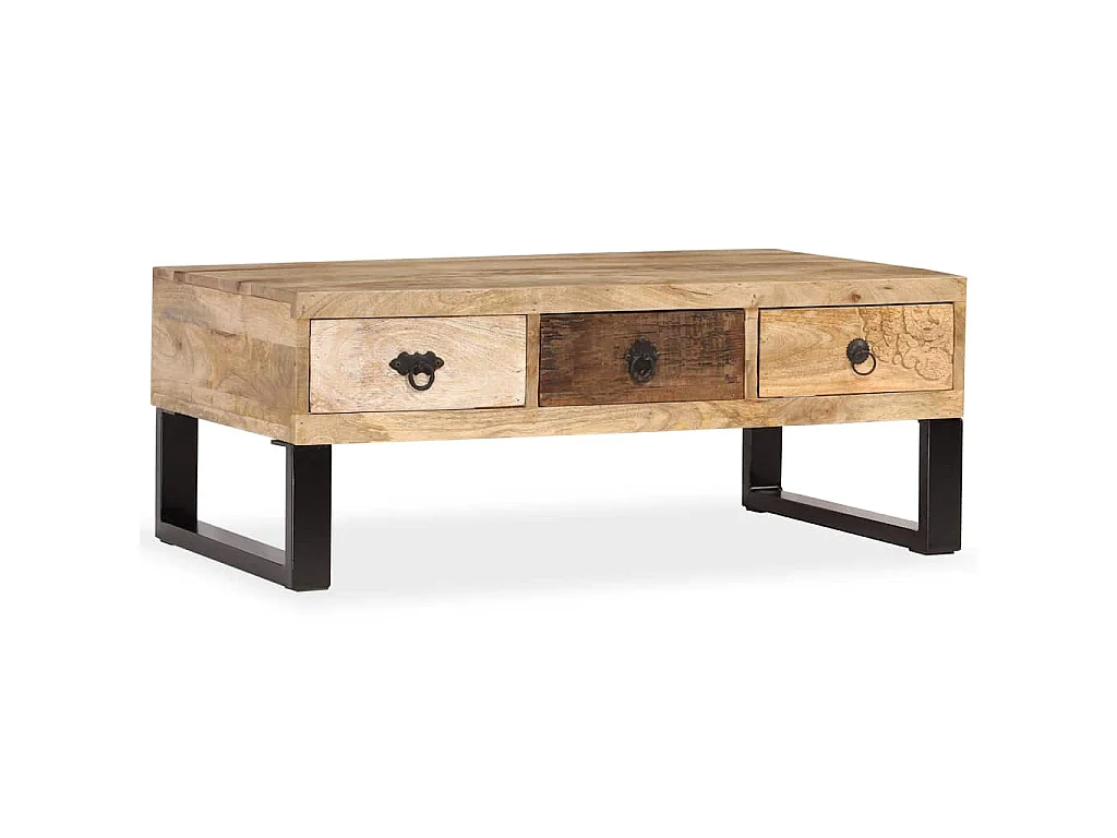 Table basse avec 3 tiroirs Bois de manguier massif 90x50x35 cm