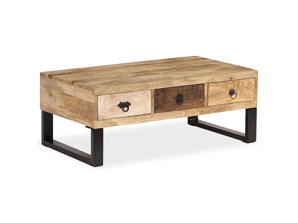 Table basse avec 3 tiroirs Bois de manguier massif 90x50x35 cm
