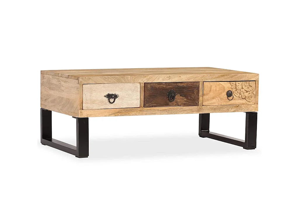 Table basse avec 3 tiroirs Bois de manguier massif 90x50x35 cm