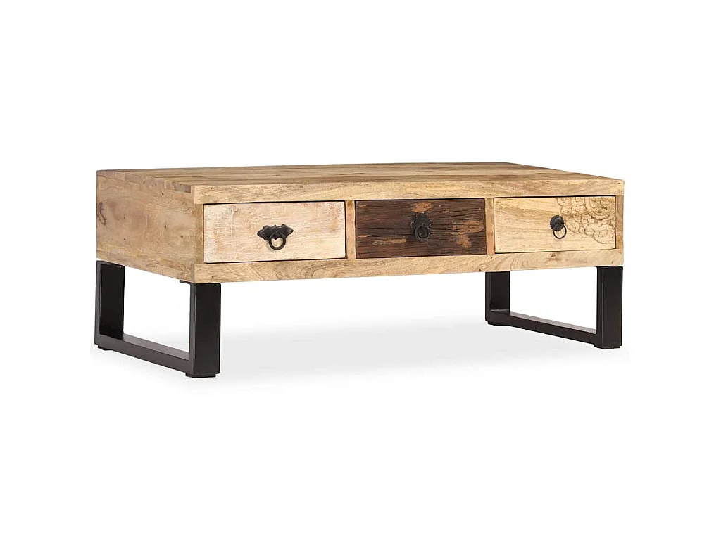 Table basse avec 3 tiroirs Bois de manguier massif 90x50x35 cm