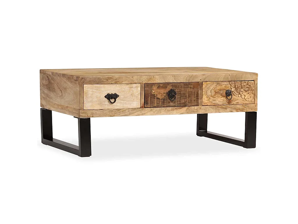 Table basse avec 3 tiroirs Bois de manguier massif 90x50x35 cm