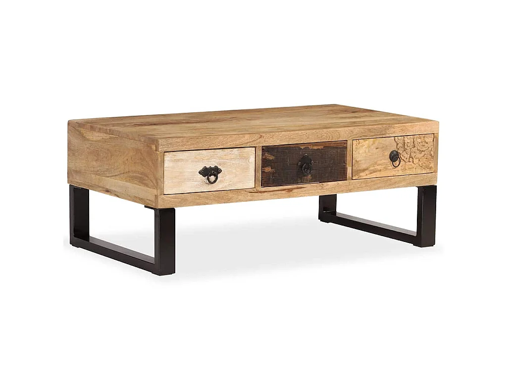 Table basse avec 3 tiroirs Bois de manguier massif 90x50x35 cm