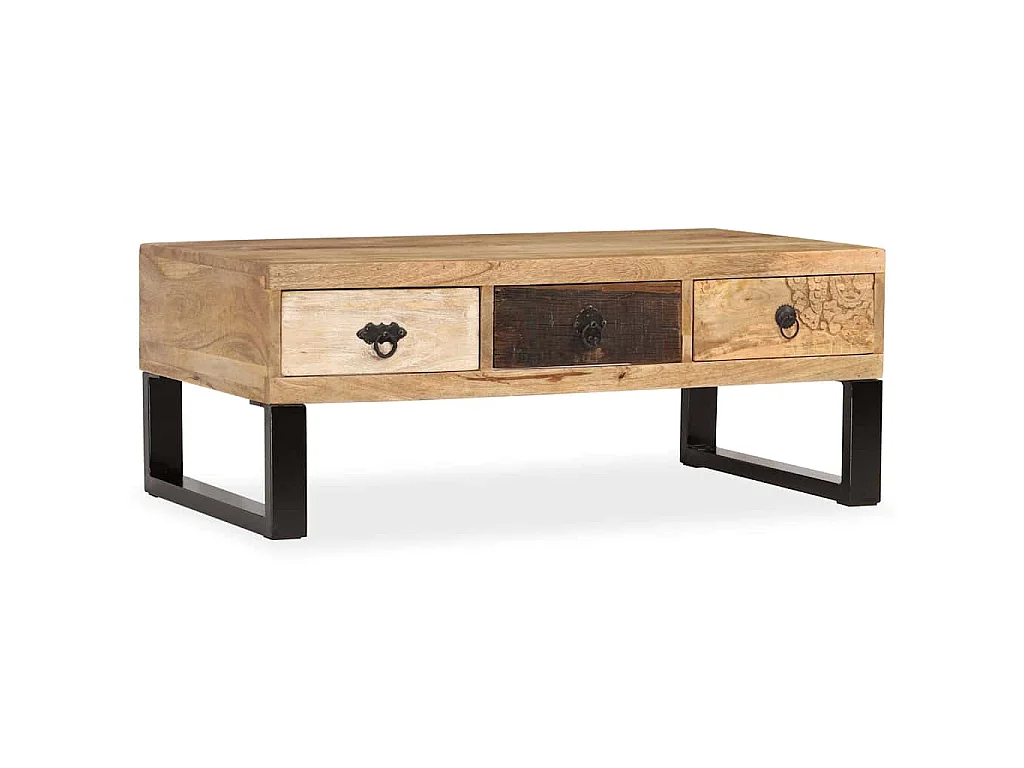 Table basse avec 3 tiroirs Bois de manguier massif 90x50x35 cm