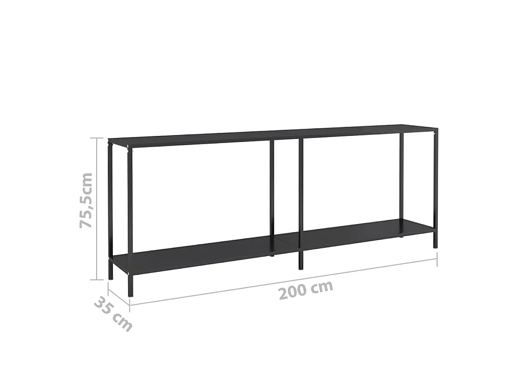 Mesa consola preto 200x35x75,5 cm vidro temperado