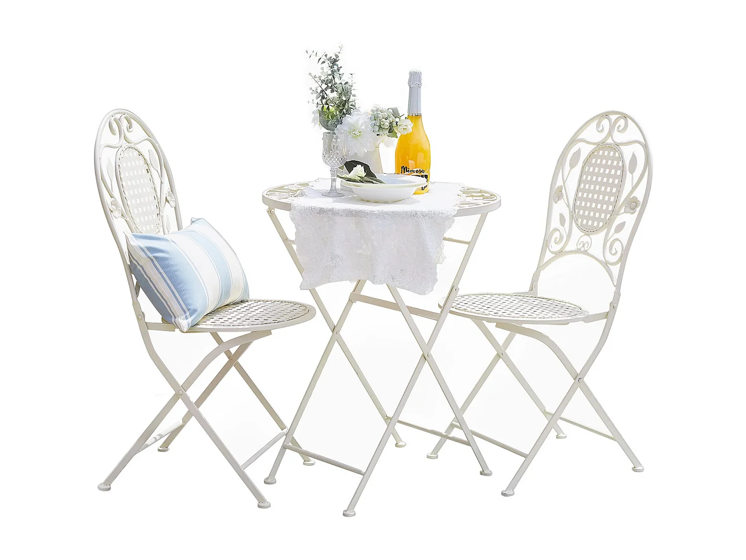 SoBuy OGT35-W 3-delige tuinmeubelset voor 2 personen - 2 tuinstoelen + 1 opklapbare bistrotafel tuinset ronde tafel