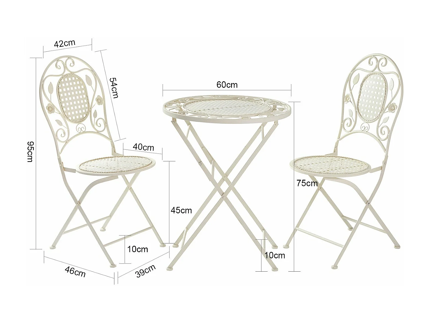 SoBuy OGT35-W 3-delige tuinmeubelset voor 2 personen - 2 tuinstoelen + 1 opklapbare bistrotafel tuinset ronde tafel