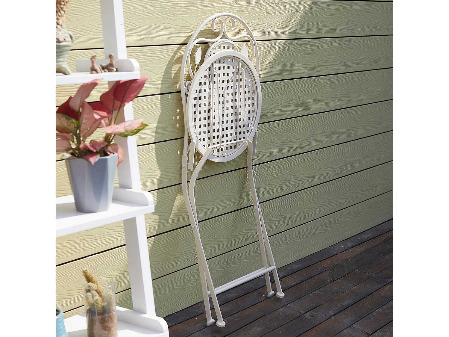 SoBuy OGT35-W 3-delige tuinmeubelset voor 2 personen - 2 tuinstoelen + 1 opklapbare bistrotafel tuinset ronde tafel