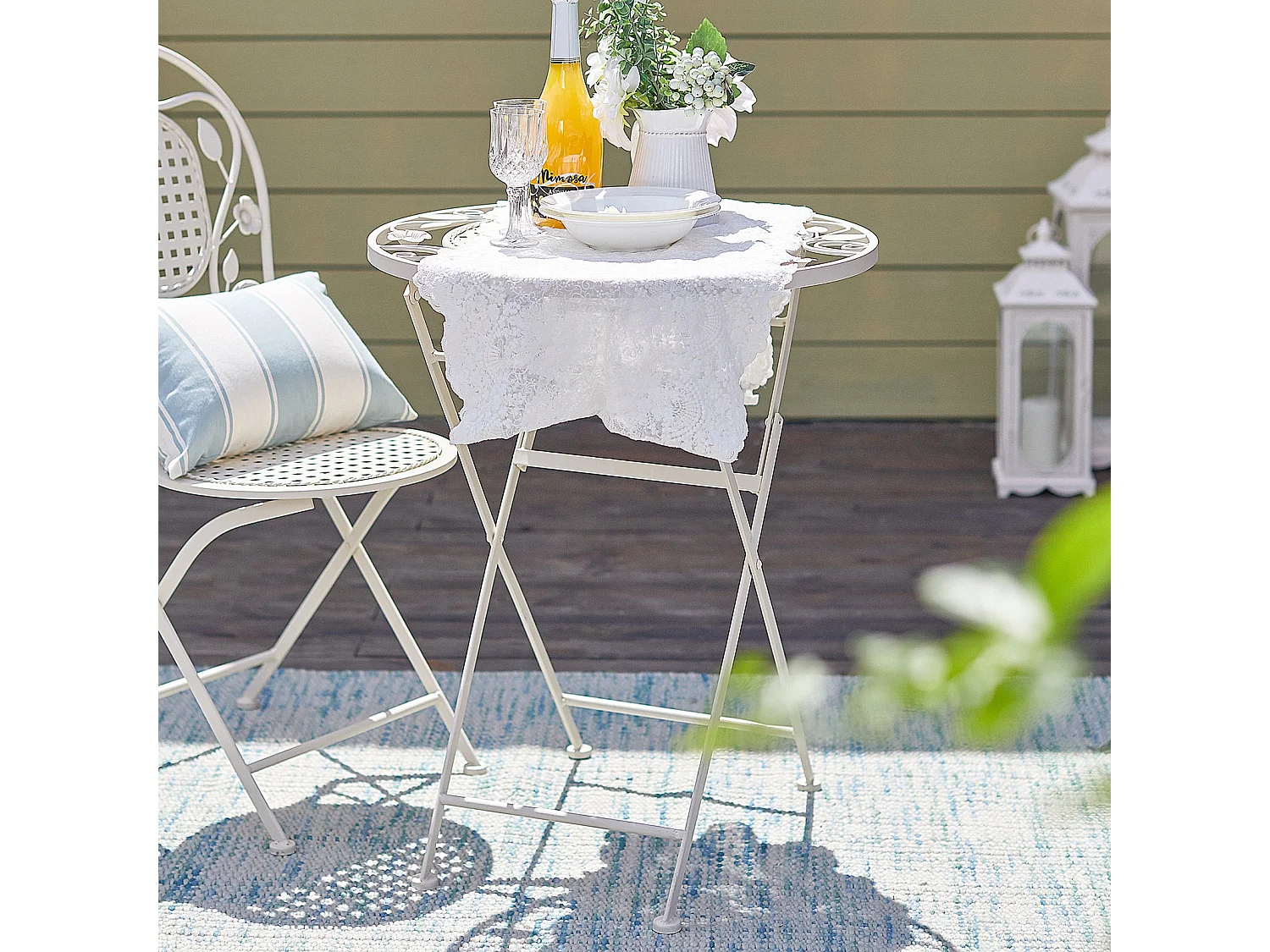 SoBuy OGT35-W 3-delige tuinmeubelset voor 2 personen - 2 tuinstoelen + 1 opklapbare bistrotafel tuinset ronde tafel