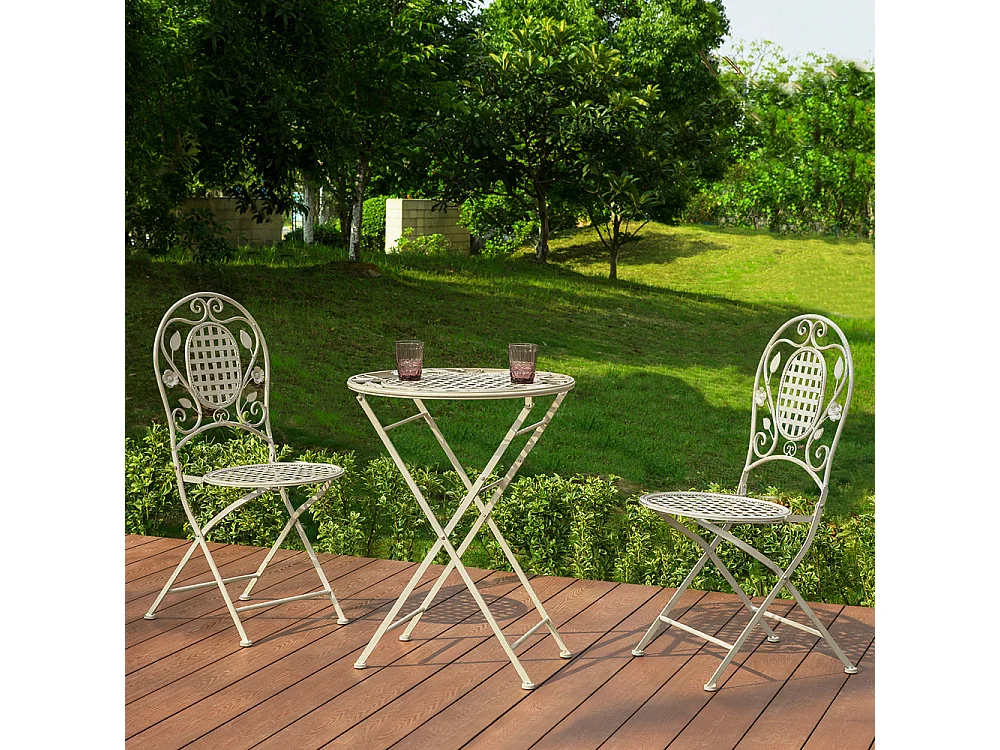 SoBuy OGT35-W 3-delige tuinmeubelset voor 2 personen - 2 tuinstoelen + 1 opklapbare bistrotafel tuinset ronde tafel
