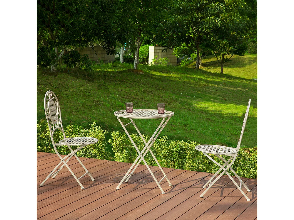 SoBuy OGT35-W 3-delige tuinmeubelset voor 2 personen - 2 tuinstoelen + 1 opklapbare bistrotafel tuinset ronde tafel