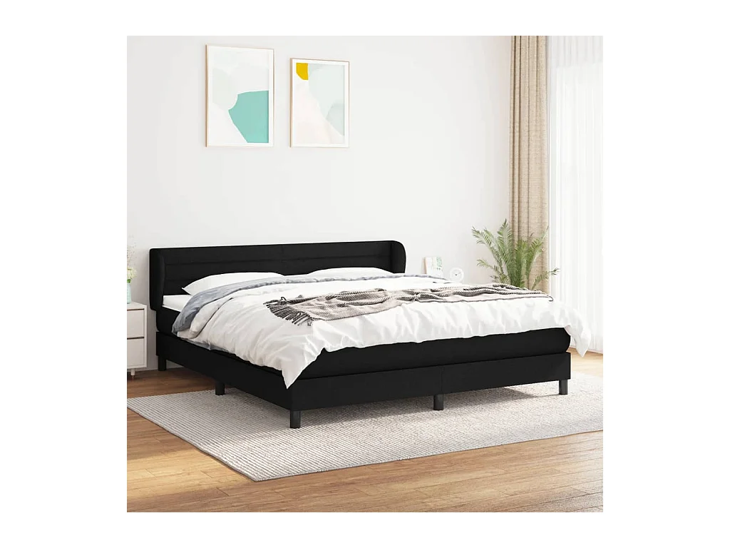 Sommier à lattes de lit avec matelas Noir 160x200 cm Tissu