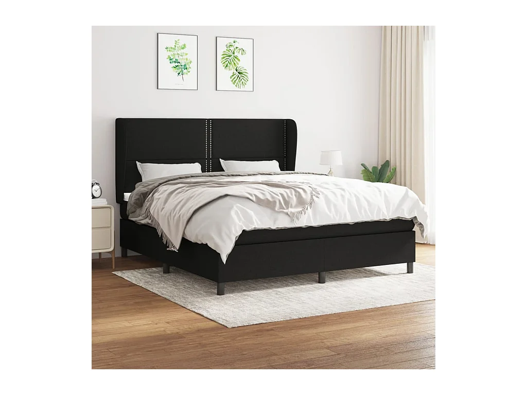 Sommier à lattes de lit avec matelas Noir 160x200 cm Tissu