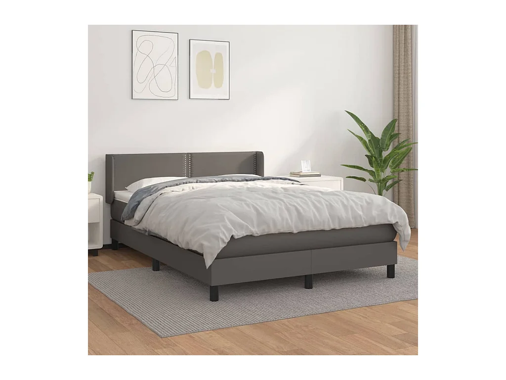 Sommier à lattes de lit avec matelas Gris 140x190 cm Similicuir