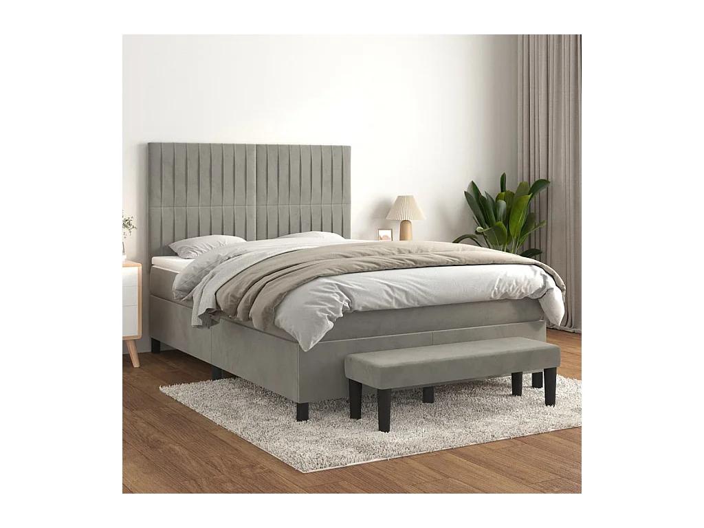 Sommier à lattes de lit et matelas Gris clair 140x190cm Velours
