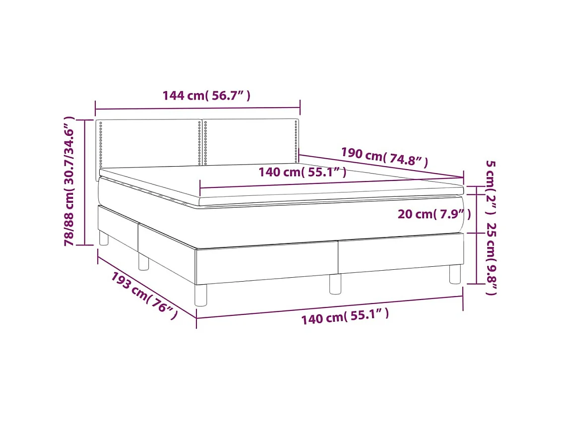 Sommier à lattes de lit avec matelas et LED Gris 140x190 cm