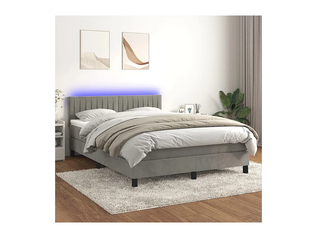 Sommier à lattes de lit avec matelas LED Gris clair 140x190 cm