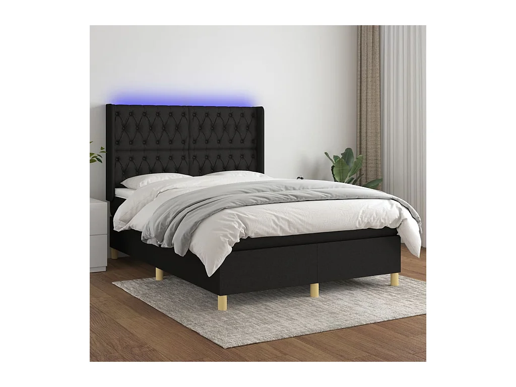 Sommier à lattes de lit matelas et LED Noir 140x190 cm Tissu