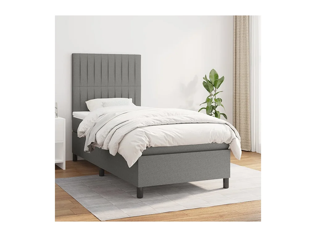 Sommier à lattes de lit avec matelas Gris foncé 100x200cm Tissu